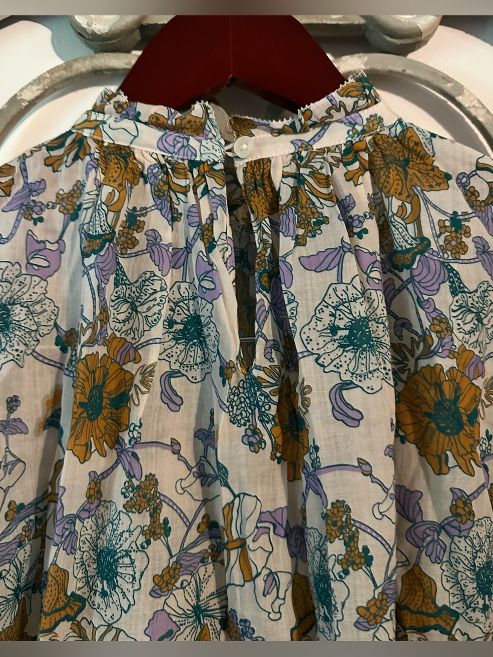 NWT Trovata Birds of Paradise Carla High-neck shirt in Violet Tendril Size XS - Picture 7 of 10